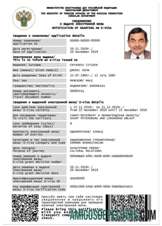 RUSSIA E Visa amostra